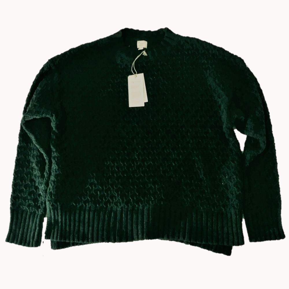 Women's woven knit mock neck sweater forest green